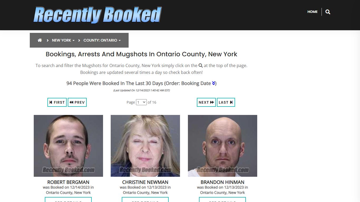 Bookings, Arrests and Mugshots in Ontario County, New York